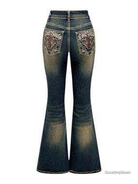 Women's Stretchy High Waist Bell Bottom Flared Denim Jeans